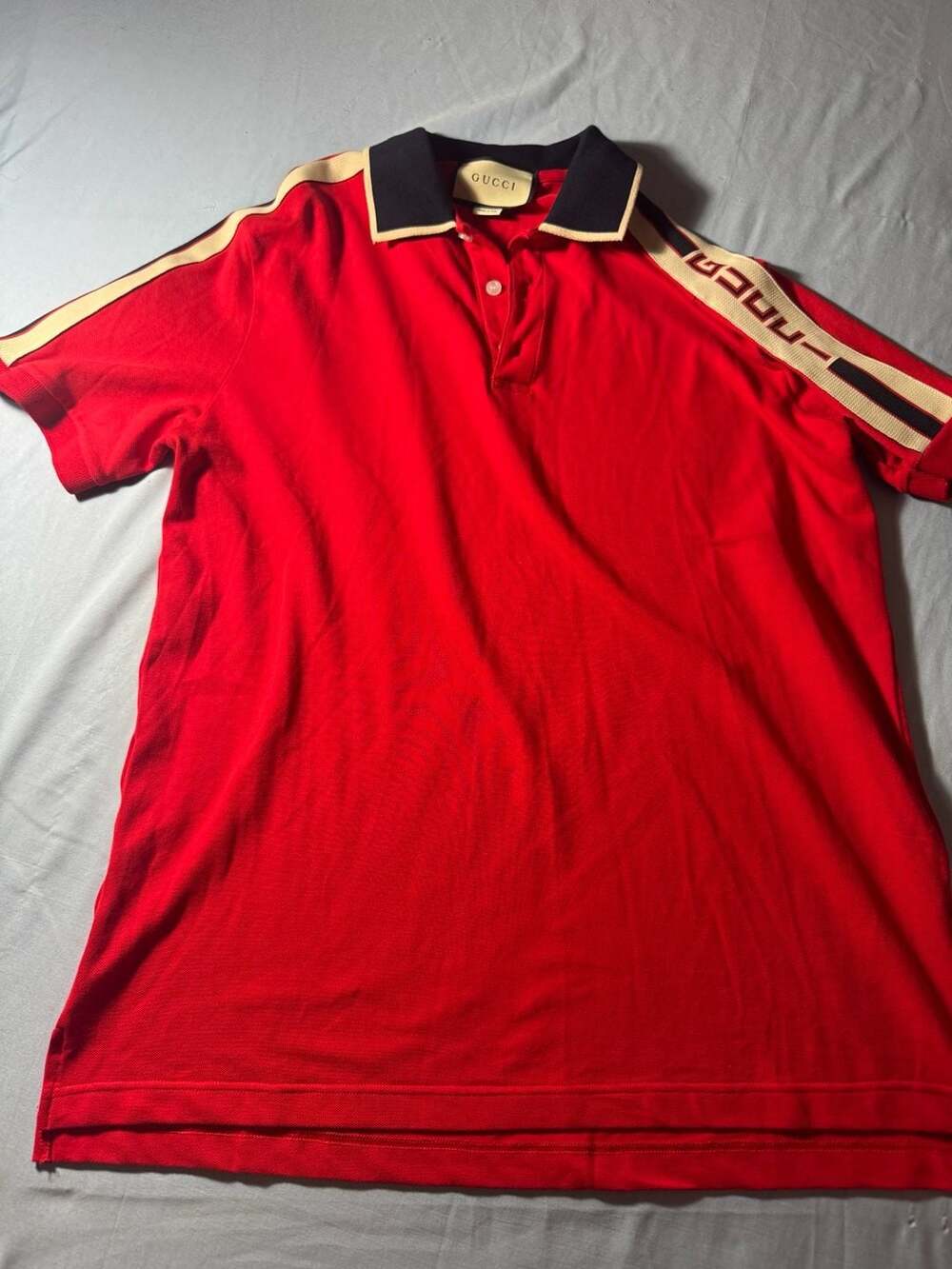 Gucci Red Polo Shirt with Sleeve Webbing